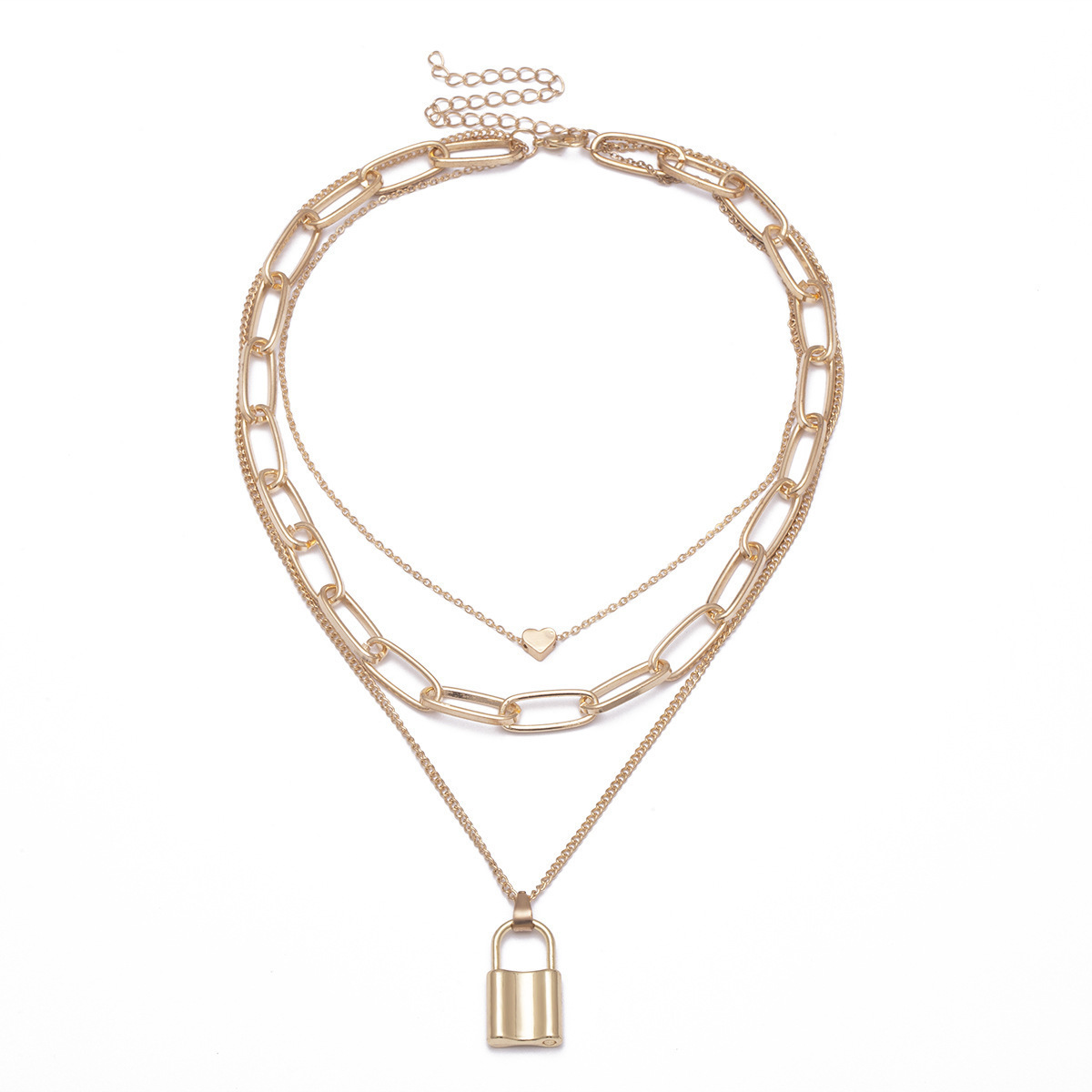 Créations de bijoux transfrontalières européennes et américaines, colliers imposants pour femmes, pendentifs en forme de cadenas à plusieurs rangs._voghion.com