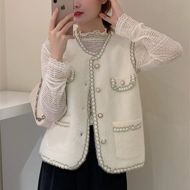 Женский вязаный жилет KANING из искусственного меха под норку, осенне-зимняя новинка 2025 года, элегантный, омолаживающий, безрукавка