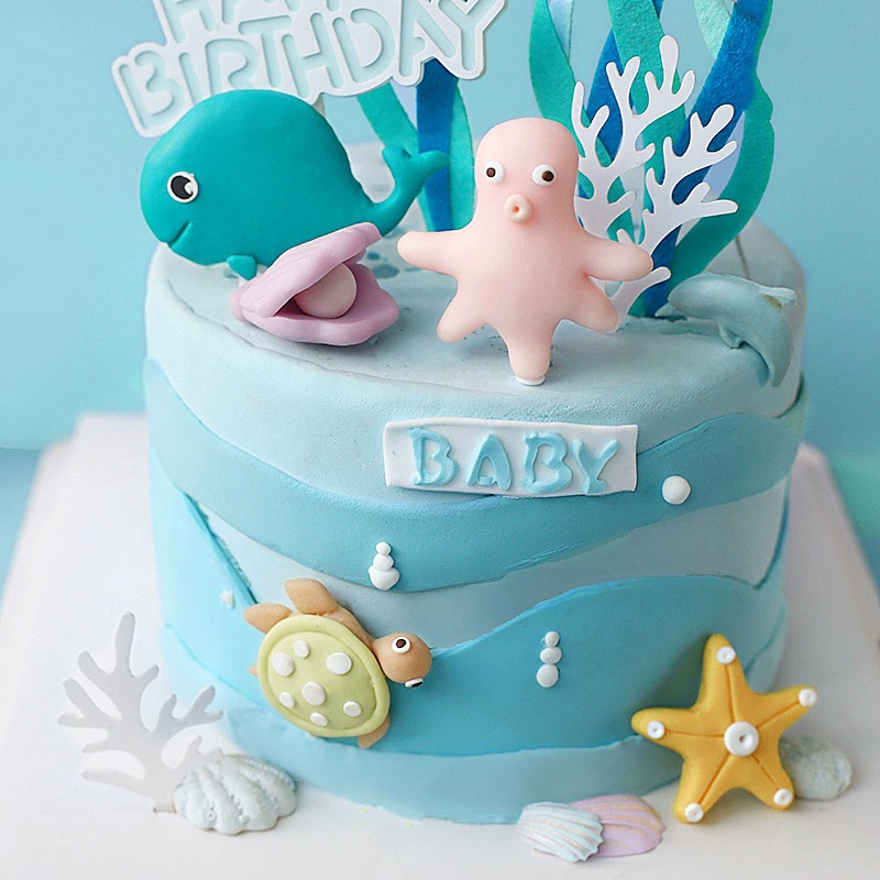 Panfan baking cake decorate the original model turtle shell shell, marine series plug -in birthday cake dessert