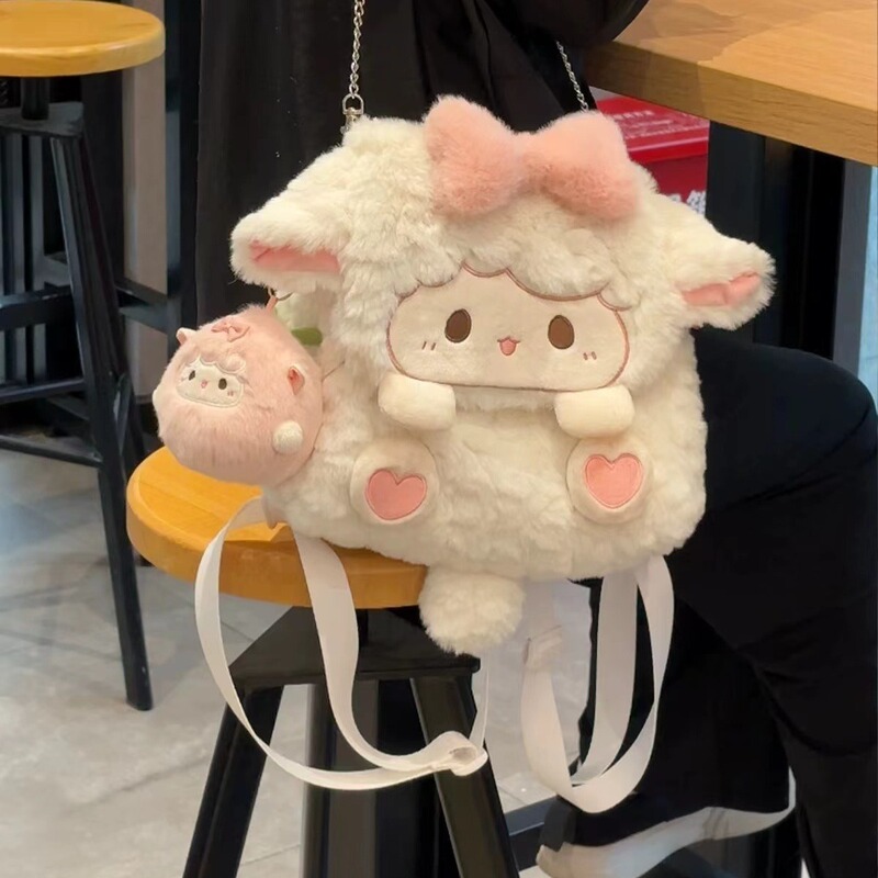 Cartoon Bowknot Small Plush Backpack for Women, Cute Doll Mini Backpack, Fashionable Sweet Animal Square Bag Cartoon Bowknot Small Plush Backpack for Women, Cute Doll Mini Backpack, Fashionable Sweet Animal Square Bag