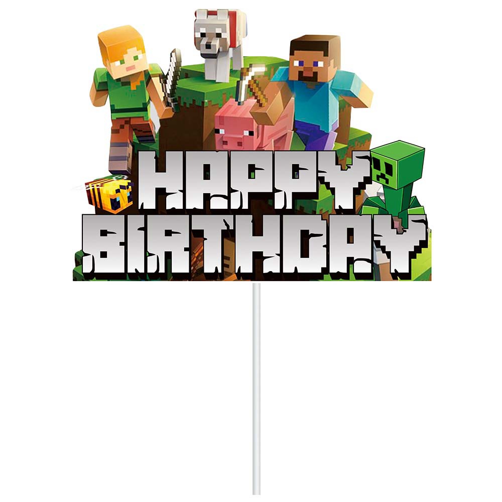 Set de Decoración para Fiesta de Cumpleaños de Minecraft, Banner de Feliz Cumpleaños de Pixel Wars, Decoración para Pastel y Postres