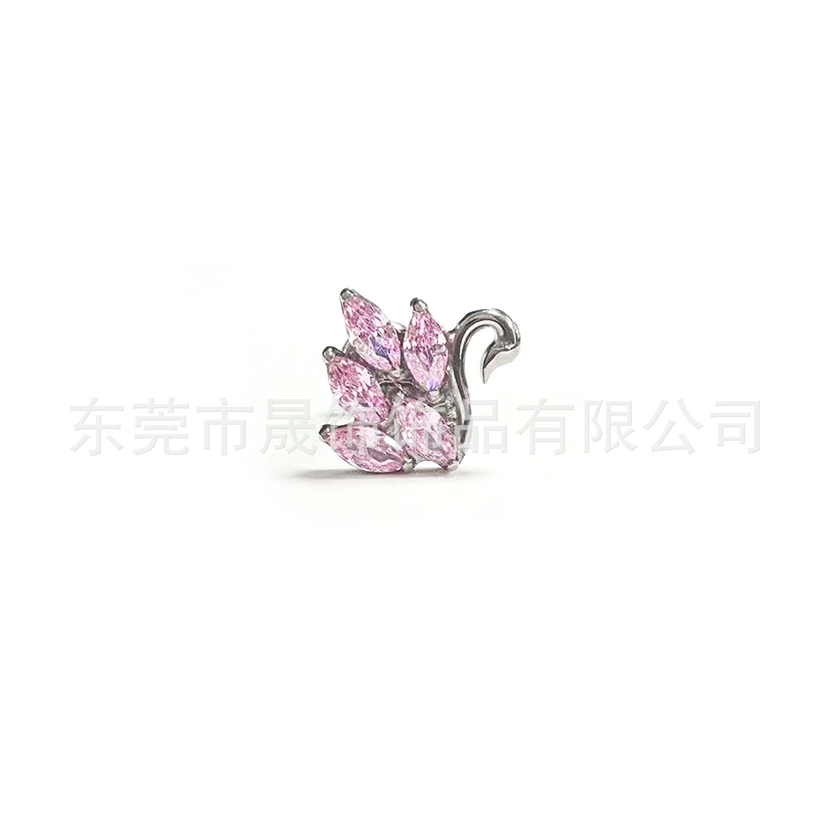 F136钛天鹅耳钉镶5A锆石耳骨钉跨境G23钛合金人体穿刺饰品配件头