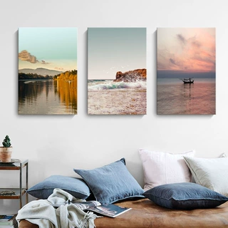 北欧地中海风客厅装饰画ins海景现代简约风景酒店公寓民宿挂画