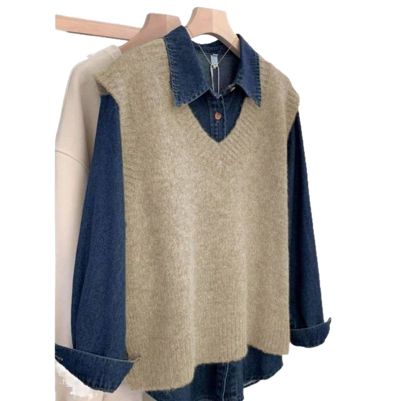 Corea del otoño chaleco de punto para mujeres 2025 nuevo estilo universitario camiseta de punto de cuello V suéter chaleco de mujer plegado con hombros