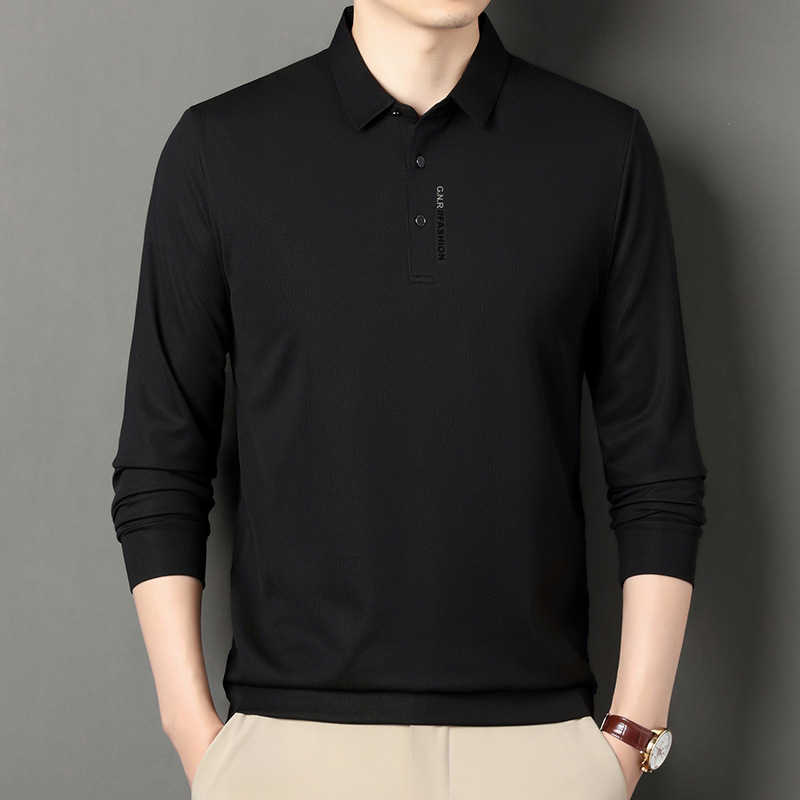 Camiseta polo de manga larga con cuello para hombre, estilo casual, primavera y otoño 2024 
 Camisa de una pieza con cuello, ideal para otoño, con envío directo.