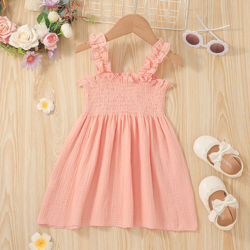 Little Girl Suspender Skirt Clothes 2022 Summer Girls Pink Twist Dress display picture 1