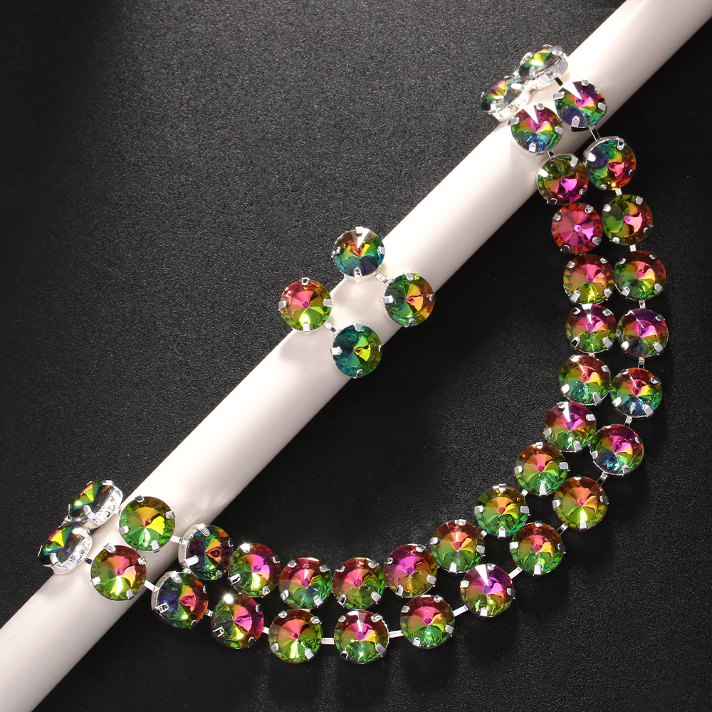 Conjunto de joyas redondas de doble capa simple, temperamento, clavícula de diamante, accesorios de pendientes de novia, conjunto de joyería