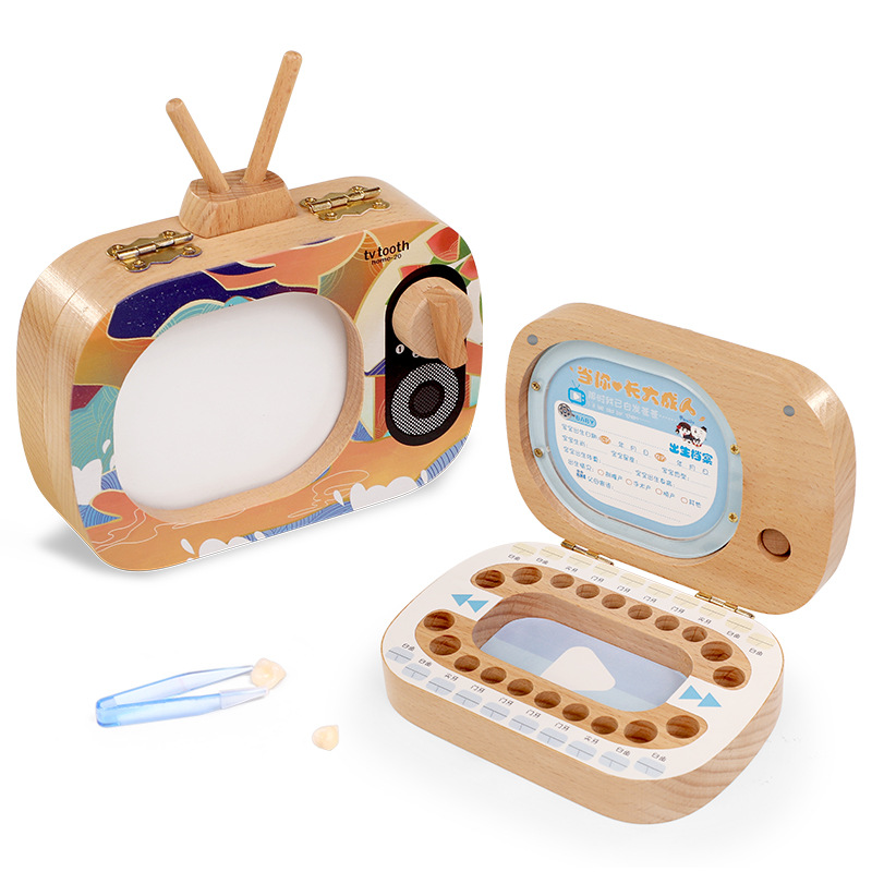 Pezón para niños Memorial caja de colección de reemplazo de dientes de niña caja de pezón de madera caja de almacenamiento de TV para niños Memorial