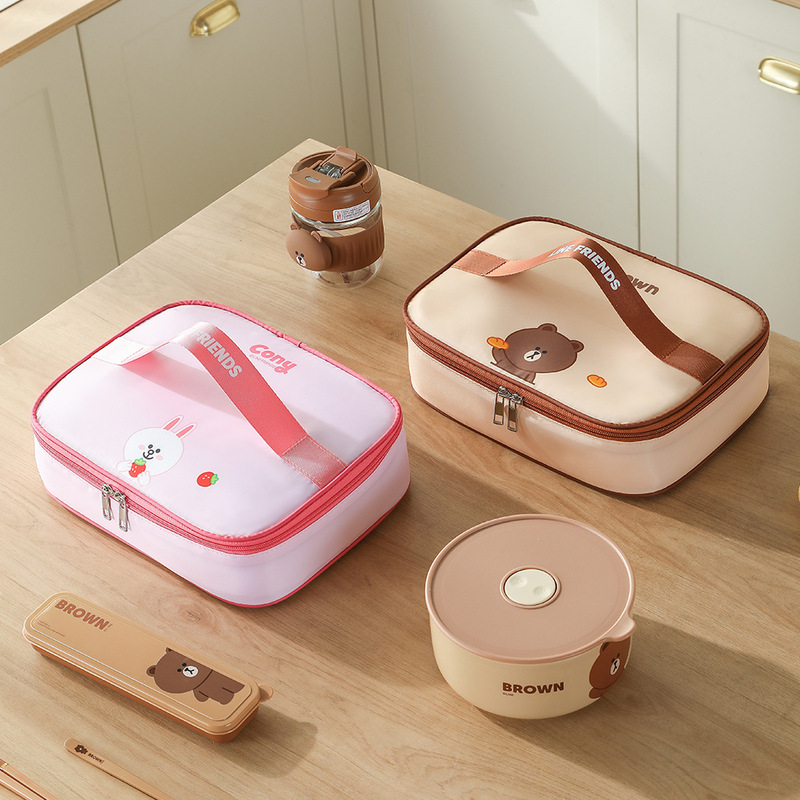 2025 New Flat Portable Lunch Bag, Insulated Cartoon Lunch Bag, Cute Lunch Box Bag for Kids to Take to School