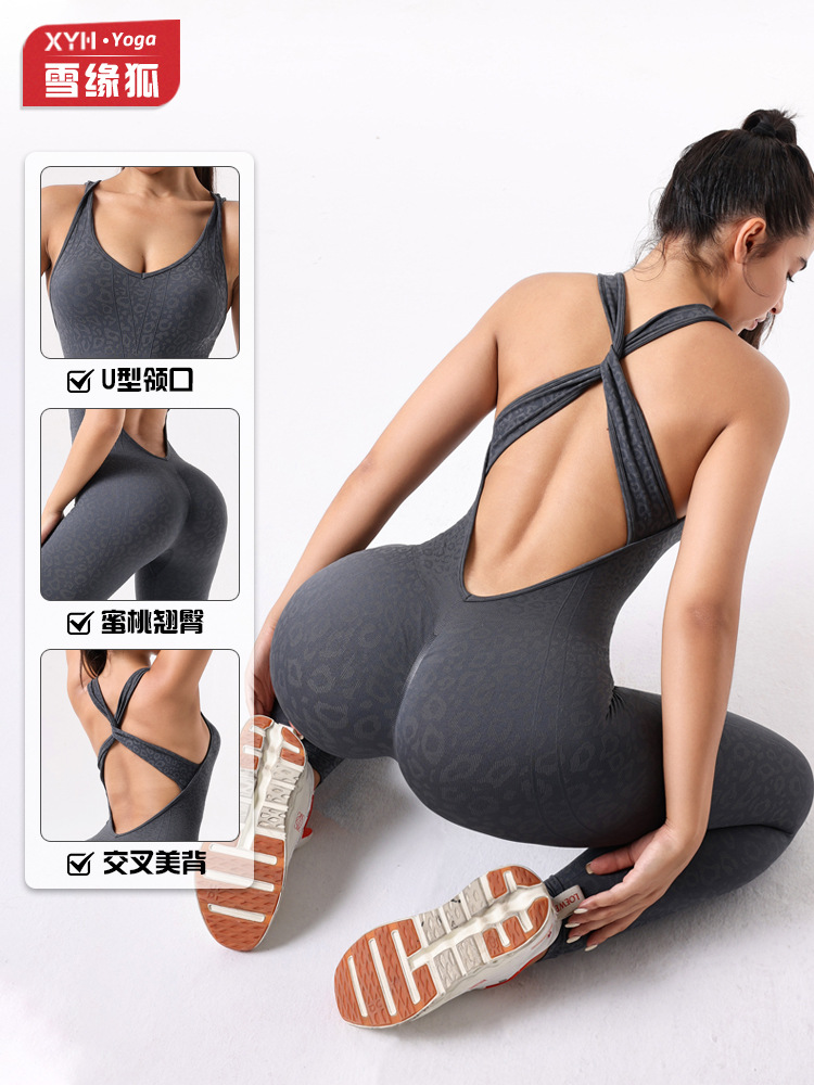 Impresión de leopardo transfronteriza de belleza cruzada detrás de V profunda deportivo de yoga jombres de mujer abdominal elevación de cadera jombres delgados