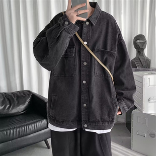 8018 Spring/Autumn/Winter Workwear Jacket Men's Trendy Brand Loose Retro American Lasel Denim Jacket Top Retro