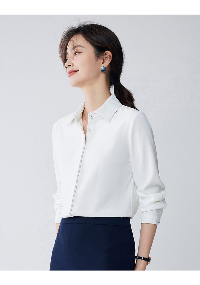 Áo sơ mi voan dài tay nữ cổ vuông, thiết kế chống lộ, phom rủ mềm mại — Trắng-dài tay-nữ chi tiết 10