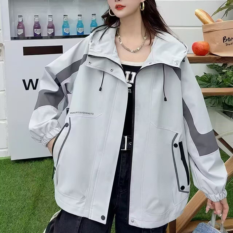 美式复古撞色拼接冲锋衣外套女2025秋季新款时尚百搭显瘦夹克上衣|undefined