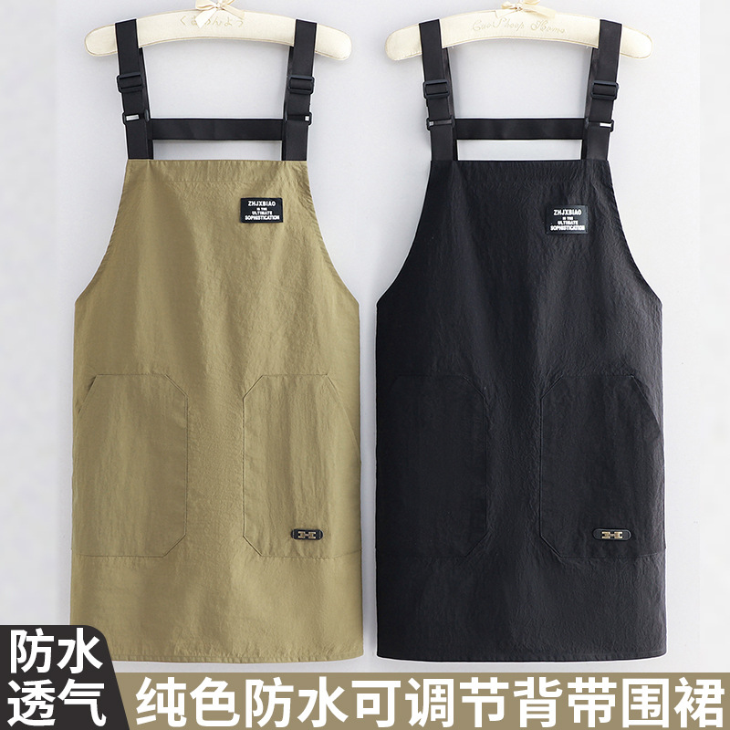 纯色帆布防水防油围裙厨房奶茶店超市餐饮专用印制logo印字工作服