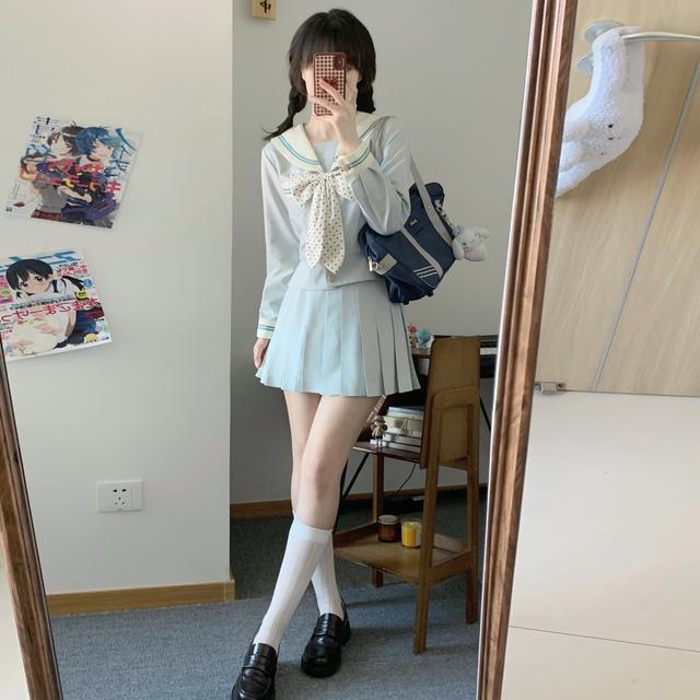 Japanese-Style College Sailor Uniform Waist-Cinching Jk Uniform School Pleated Skirt Set for Women Trendy