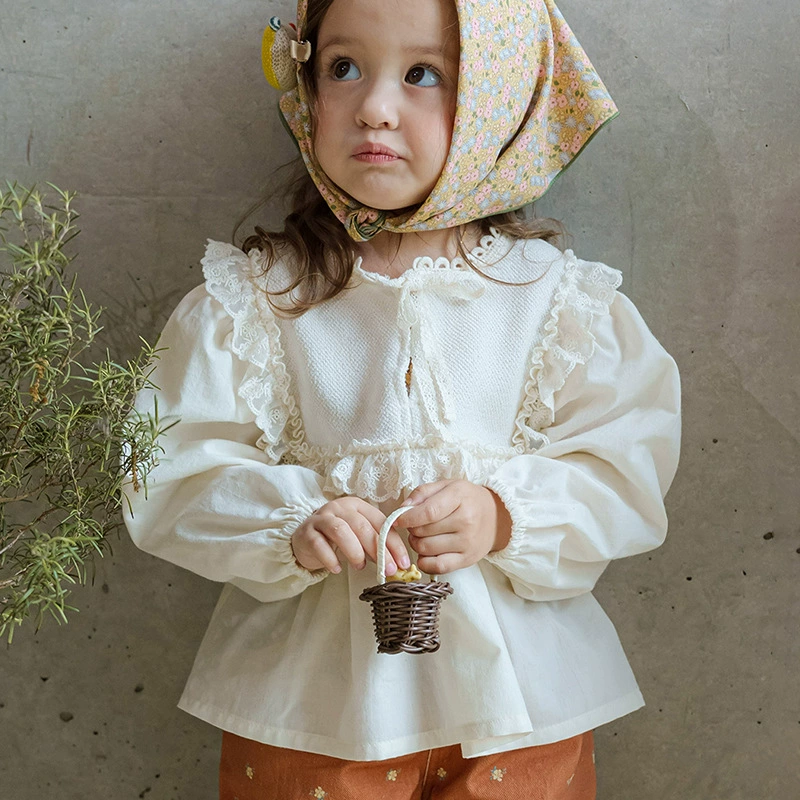 Рубашка, детская клубника, кружево с длинным рукавом, Южная Корея, западный стиль