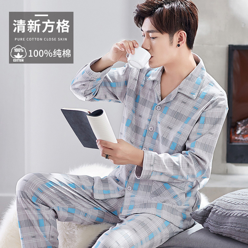 Pijamas de los hombres primavera y otoño más tamaño % algodón manga larga 2022 nuevo traje casual desgaste del hogar se puede usar fuera