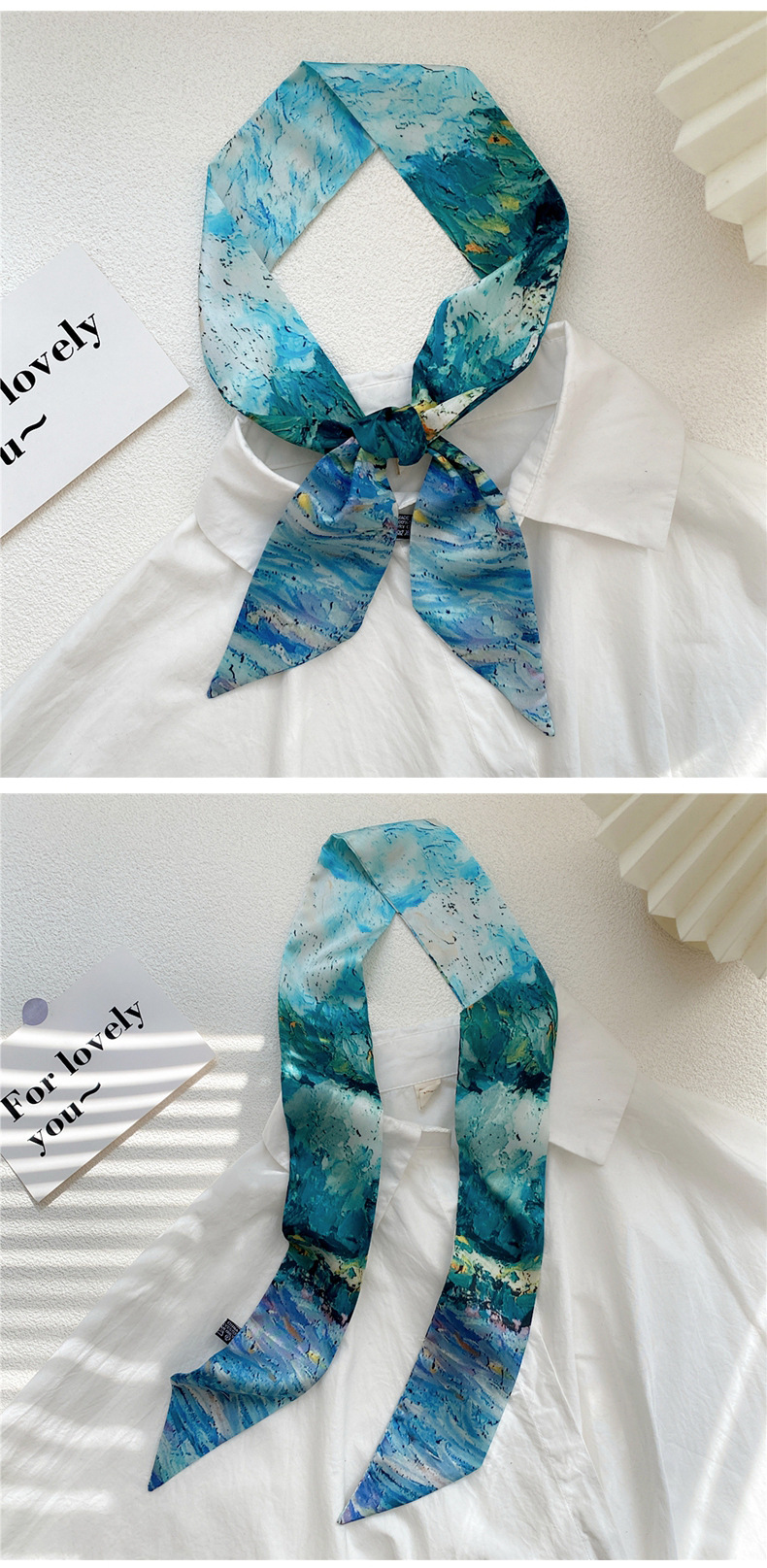Silk Scarf Classification Daily Occasion Women's Sweet Oil Painting Polyester Silk Scarves