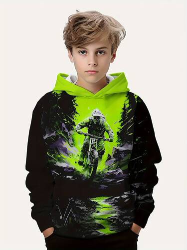 Children's Hoodie 3D Digital Printing Boy's Hooded Sweatshirt Casual Sporty Hooded Pull-over Top