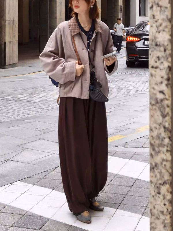 「白描」"黑巧别物"进口天丝垂感灯笼针织裤宽松阔腿休闲裤|undefined