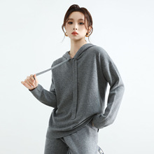 2025年韩系秋冬款100%羊毛洋气连帽时尚女休闲宽松舒适毛衣帽衫