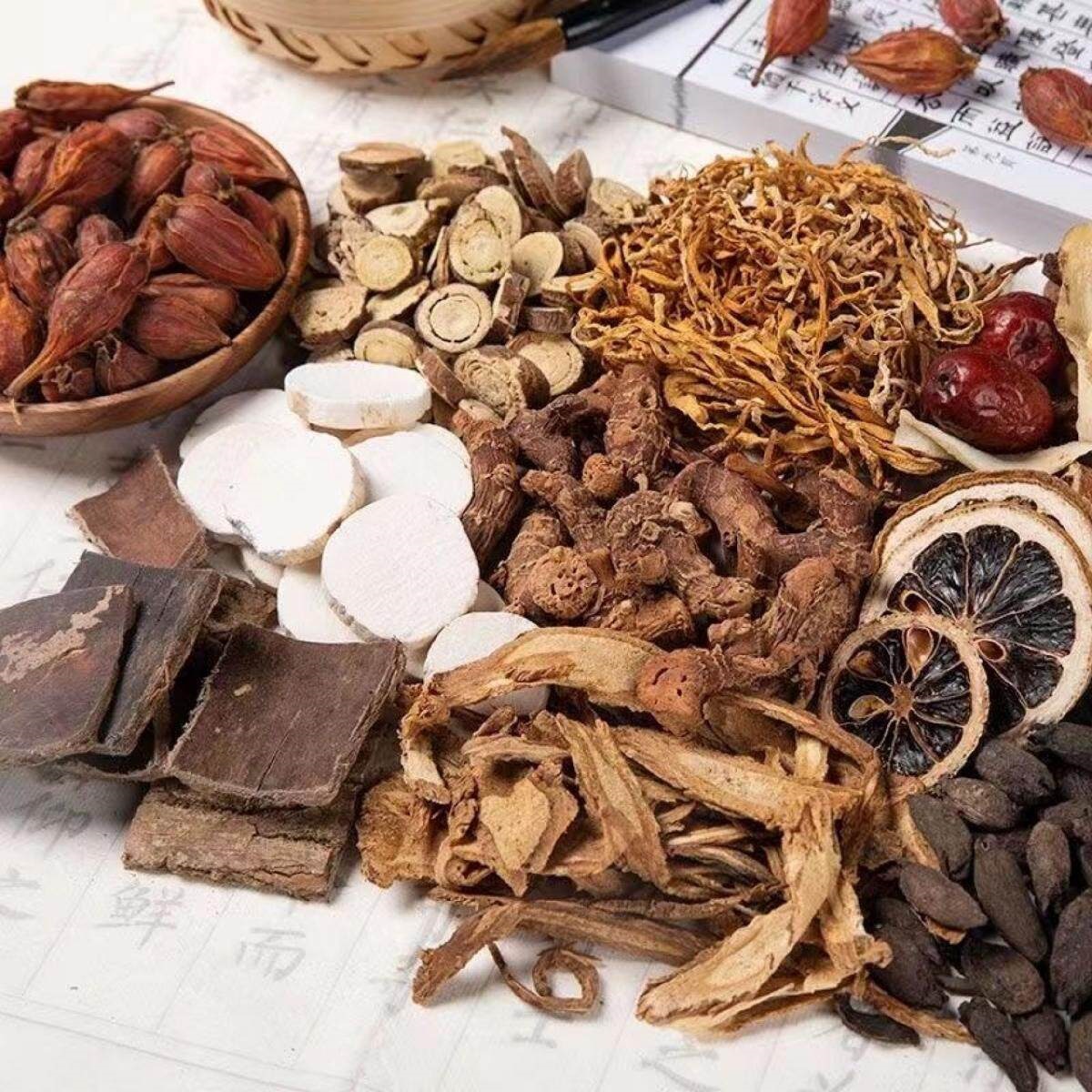 Dried Chaenomeles Fruit Mu Gua 皱木瓜 Medicinal Chinese Quince Slices 500g Traditional Herbal Decoction Ingredient in use
