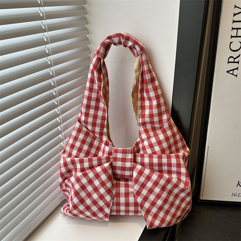 Wholesale Korean Style Retro Plaid Vest Bag Large Capacity Shoulder Bag Lightweight Shopping Bag Versatile Canvas Bag for Female Students