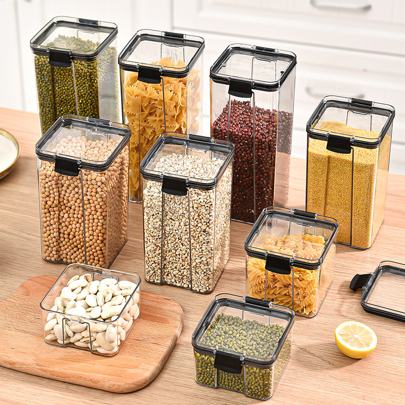 透明密封缶食品級五穀雑穀収納ケースキッチンスナック干物プラスチック食品缶収納ケース|undefined