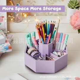 竹制旋转画笔用品收纳盒 桌面式多格马克笔口红护肤品储物盒
