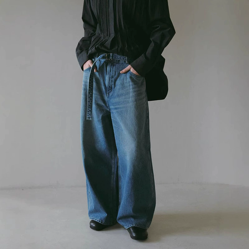 Весенне-летние новые простые трехмерные изогнутые модные свободные джинсы в японском стиле, прямые утягивающие брюки