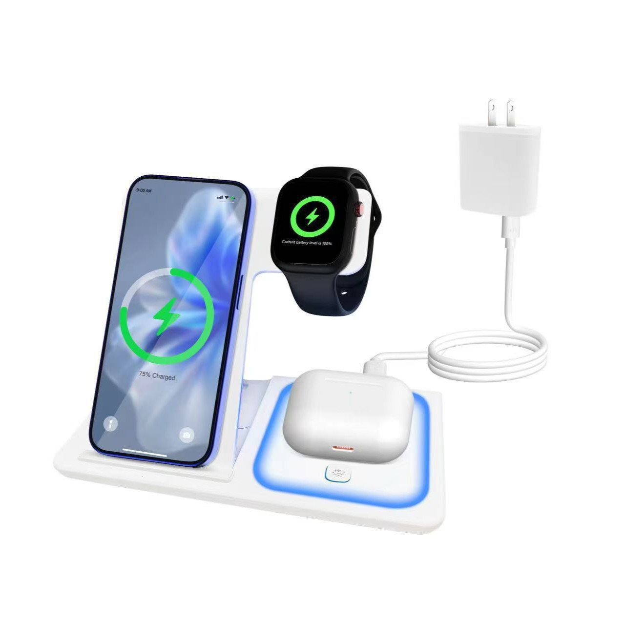 Nuevo cargador inalámbrico tres en uno plegable de magsafe transfronterizo para teléfono móvil, reloj, auricular, carga inalámbrica