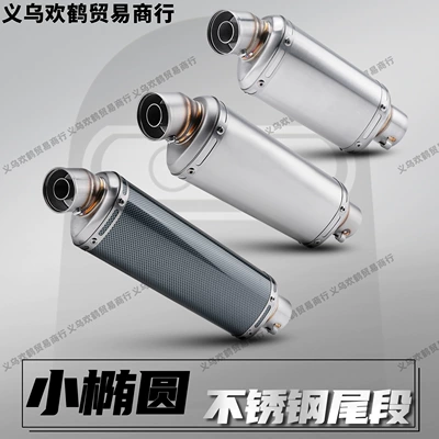 Motorcycle Modified Exhaust Pipe, Racing-Style Street Bike, Off-Road Competition Sound, Small Oval Stainless Steel Tail Section, 51mm Universal