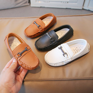 2025 Spring New Korean Style Handmade Kidsren's Small Leather Shoes for Boys and Girls, Fashionable Soft-Soled Beanie Shoes for Small and Medium-Sized Kidsren