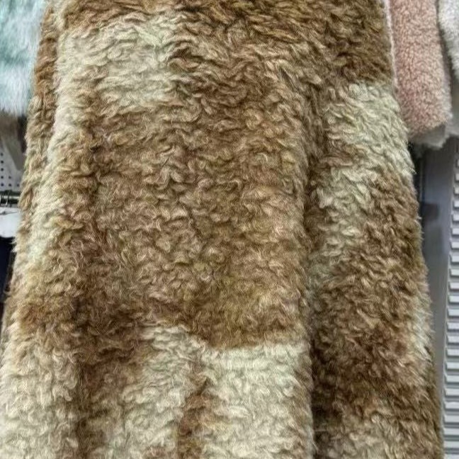 Flor desordenada cordero atado teñido Jacquard cordero bolsa de moda chaqueta tela de lana