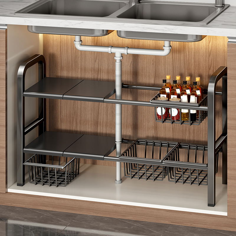 Retractable kitchen sink pot storage rack household multi-functional…