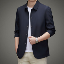 秋季高级品牌男士茄克外套桑蚕丝商务休闲夹克翻领中老年爸爸上衣