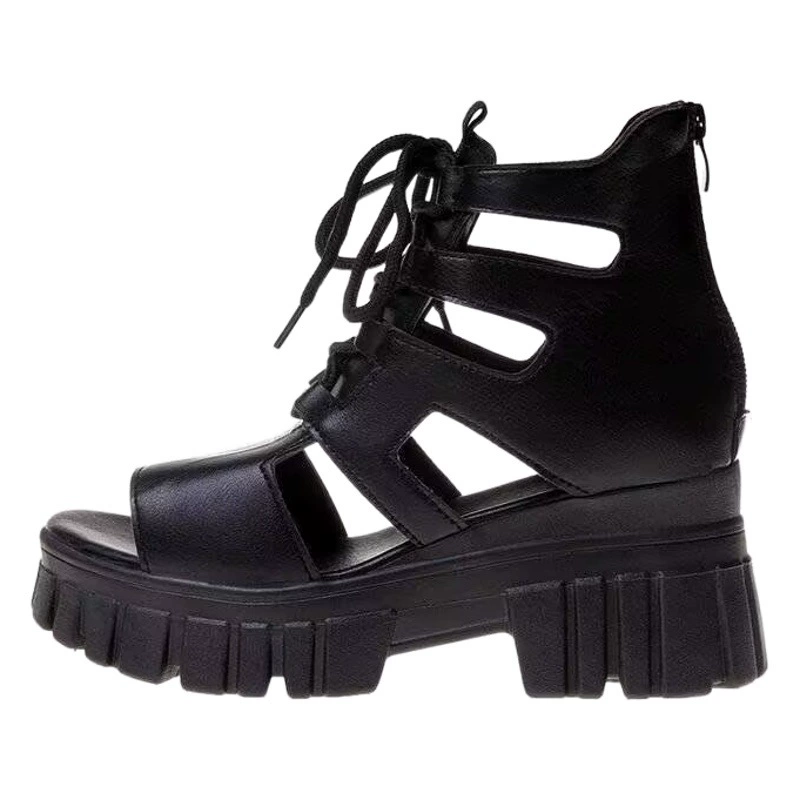 Римские сандалии, женские новые летние универсальные модные сандалии на высоком каблуке с рыбьим ртом, губчатая толстая подошва, на танкетке, 2023