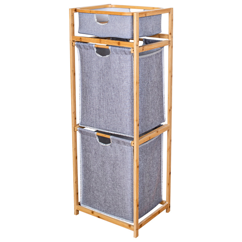 Cesta de ropa sucia de bambú y madera casera Cesta de almacenamiento vertical de baño Cesta de almacenamiento de lavandería de madera Cesta de almacenamiento de lavandería de madera maciza Rack de almacenamiento