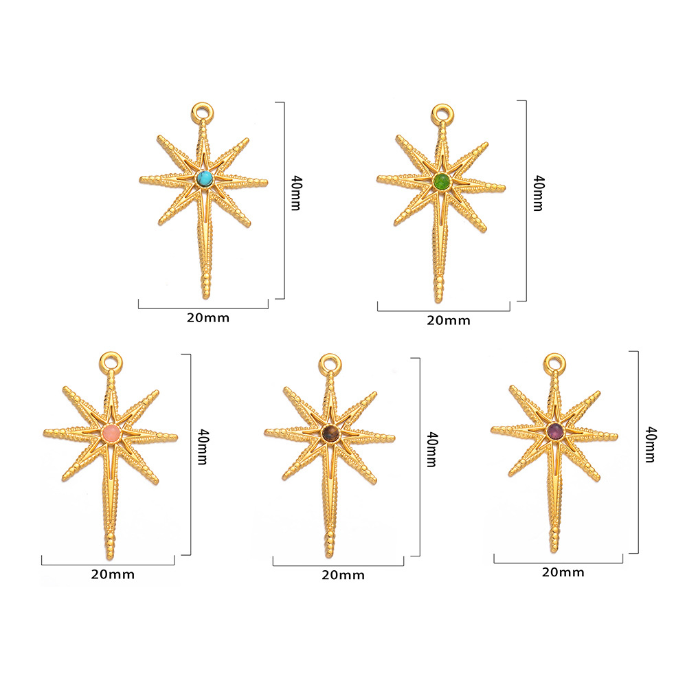 15g Weight PVD Coated Gold Plating Process Pendant Jewelry Making Type 5 PCS/Package Stainless Steel Natural Stone Star Pendant