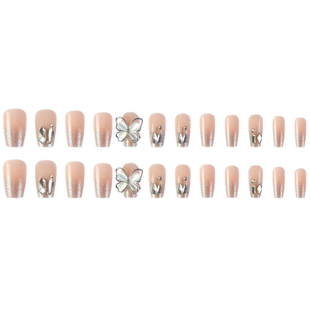 Uñas postizas de mariposa de moda en TikTok, estilo corto con pedrería y brillantina, pegatinas de uñas de lujo ligero para arte de uñas.