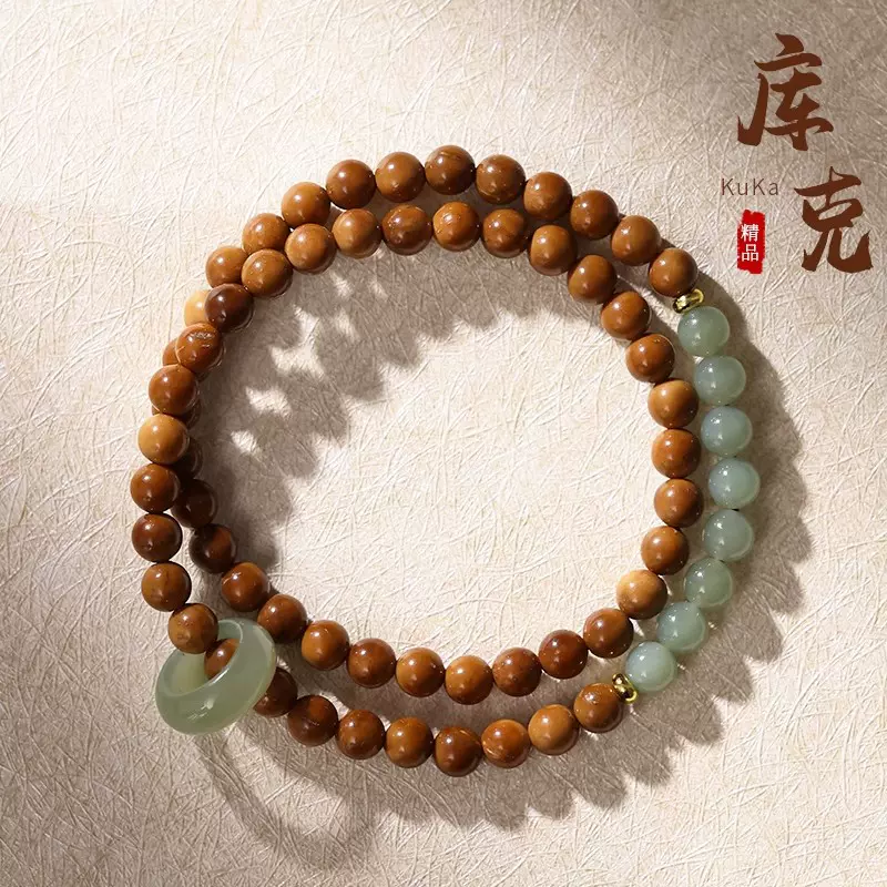 民族风库克光珠和田玉跑环双圈手串天然菩提佛珠念珠批发文玩手链
