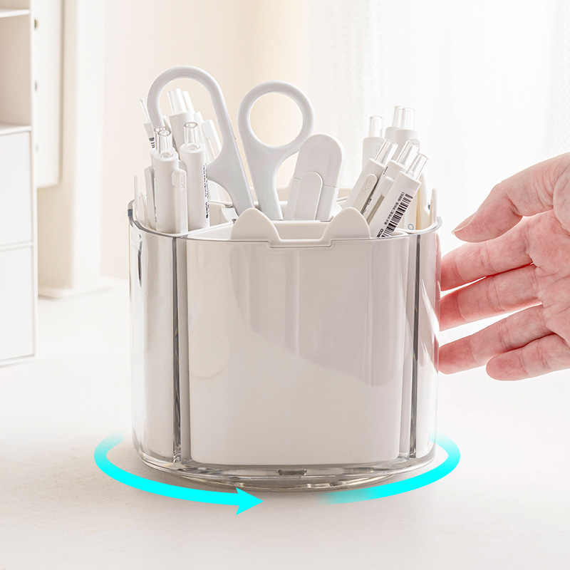 Caja de almacenamiento, portalápices de cuadrícula dividida, brochas de maquillaje para estudiantes de alto valor giratorias, caja de almacenamiento de escritorio de cuadrícula dividida de gran capacidad de plástico