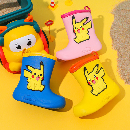 Genuine Pikachu children's cartoon rain boots for boys and girls, waterproof Pokémon wear-resistant baby water shoes, small and medium-sized children's water boots