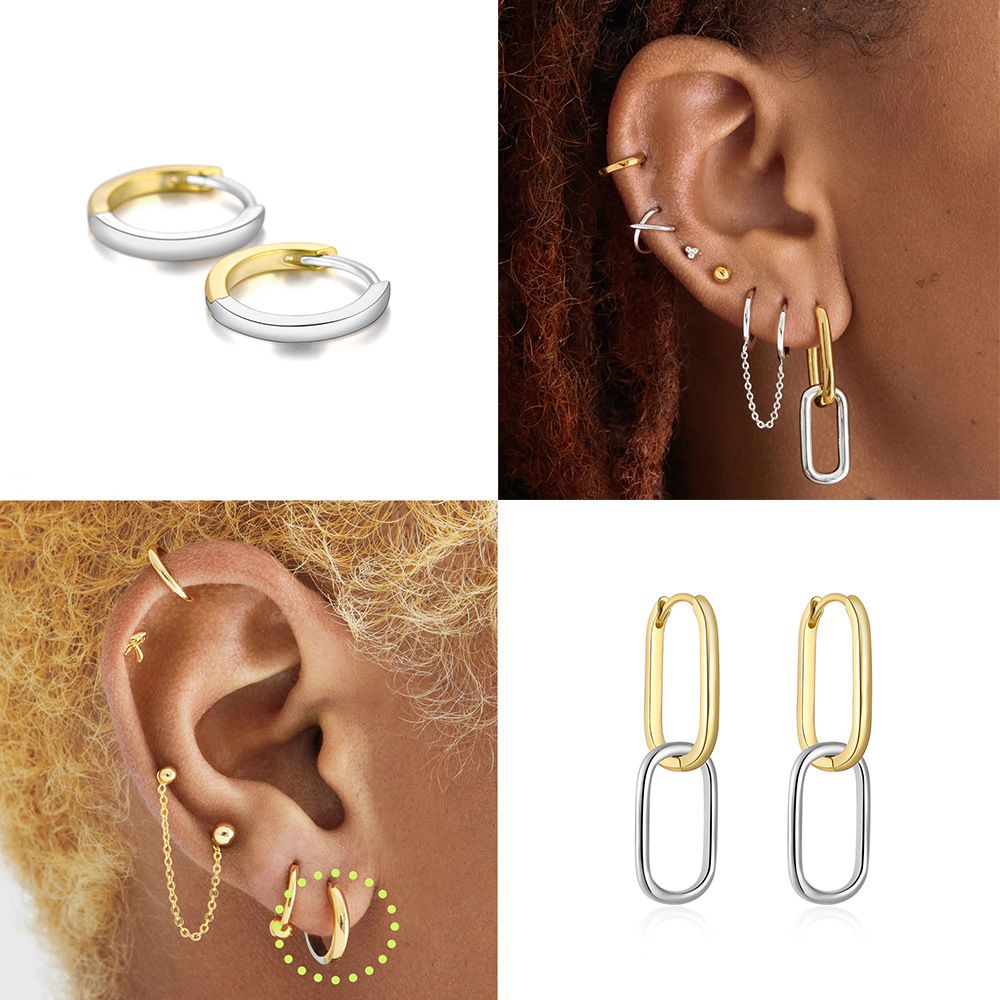 Nueva separación de colores en forma de U moda europea y americana simple ins estilo s925 plata esterlina color a juego clásico anillo de oreja hebilla pendientes