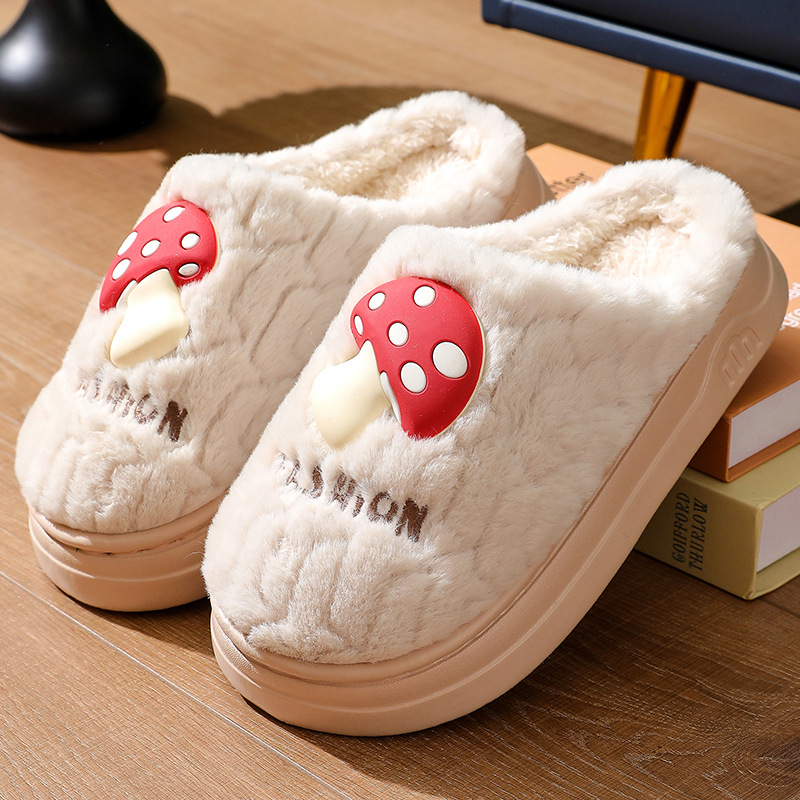 Zapatillas de algodón de Suela Gruesa para Mujer en otoño e Invierno Zapatillas de Pareja de Felpa de Hongos Lindas para Interior para Hombres en Invierno Zapatillas de algodón Antideslizantes cálidas