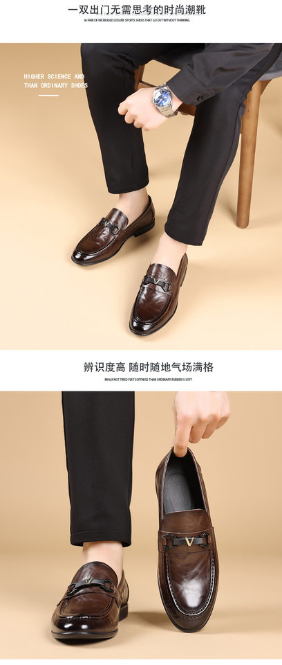 Giày lười nam da bò lớp đầu mềm đế mềm thoáng khí gót thấp — Màu nâu đậm, Màu đen chi tiết 15