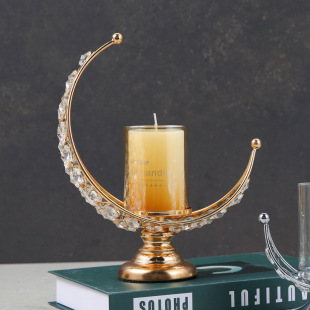 Cross-border New Product Crystal Home Candlelight Evening Table Moon Candle Holder Light Luxury Retro Aromatherapy Candle Holder Ornament Decoration