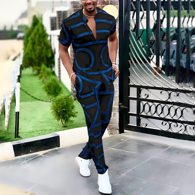 Monochrome Men's Summer Casual Two-piece Shirt And Trousers Set_voghion.com