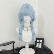 水母头假发女全头套冰蓝色假发逼真齐刘海罗马卷仿真发整顶全头套