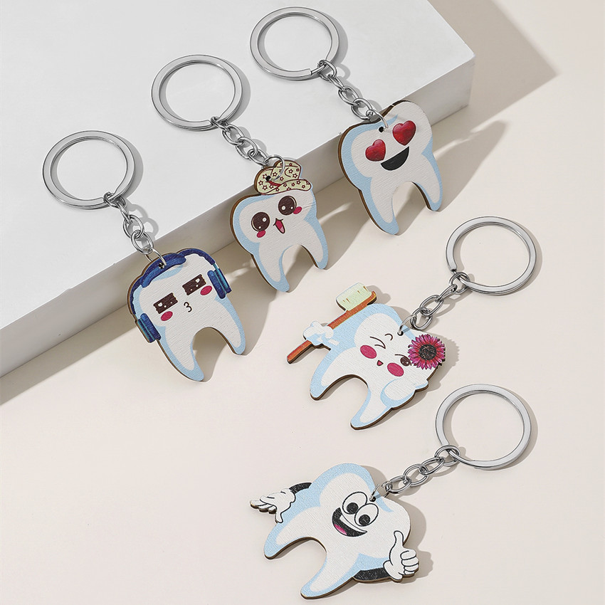 12g Weight Bag Pendant, Keychain Classification 1 Piece Quantity Holiday, Daily Occasion Wood Material Unisex Gender Cute Style Cute Teeth Wood Unisex Bag Pendant Keychain 2
